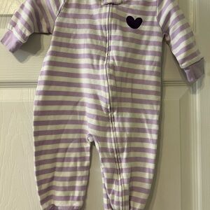 Purple and White Striped 6-12m zip sleeper One Piece